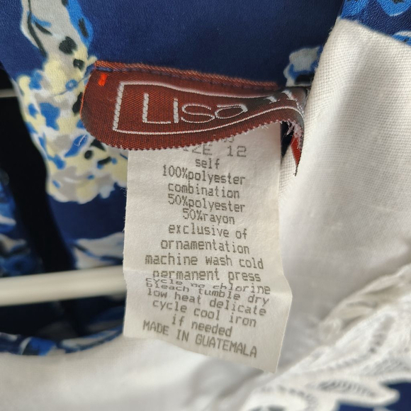 Vintage 80s Lisa II Women's Blue Floral Blouson Midi Dress size 12 Cottagecore - Picture 9 of 9